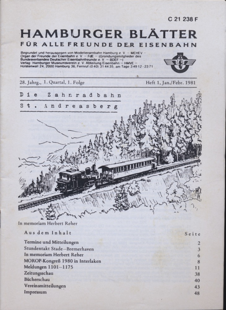 Freunde der Eisenbahn e.V. Hamburg  Hamburger Blätter für alle Freunde der Eisenbahn, 28. Jahrgang 1981: 7 Hefte (=kompl. Jahrgang). 