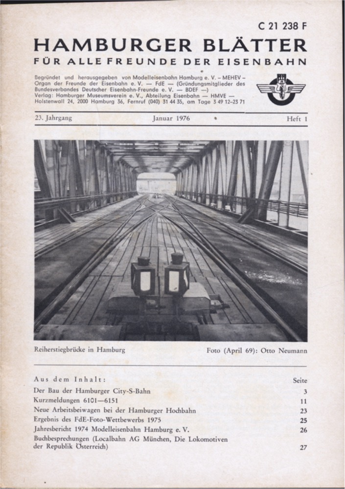 Freunde der Eisenbahn e.V. Hamburg  Hamburger Blätter für alle Freunde der Eisenbahn, 23. Jahrgang 1976: 7 Hefte (=kompl. Jahrgang). 