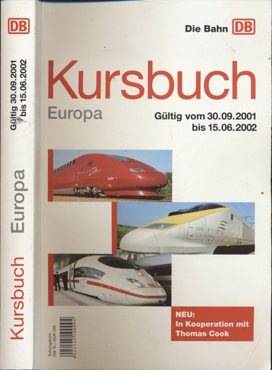   Kursbuch Europa, gültig vom 30.09.2001 bis 15.06.2002. 