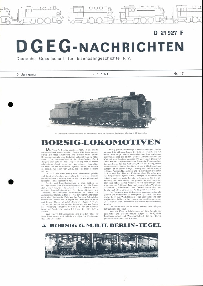 HÖLTGE, Dieter (Hrg.)  DGEG-Nachrichten Heft Nr. 17/1974 (Juni 1974). 