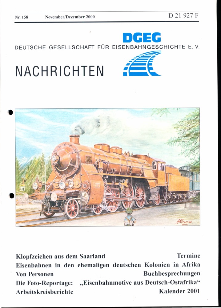 Krause, Günter (Hrg.)  DGEG-Nachrichten Heft Nr. 158/2000 (November/Dezember 2000). 