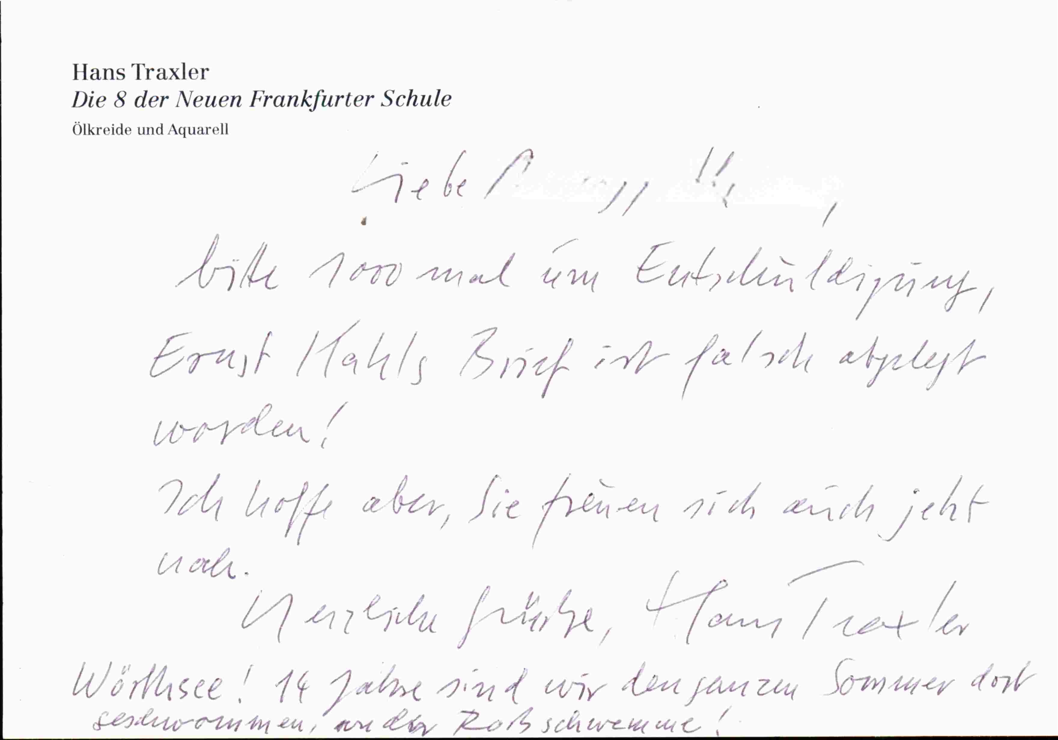 TRAXLER, Hans  eigh. beschrieb. Postkarte an Freunde. 