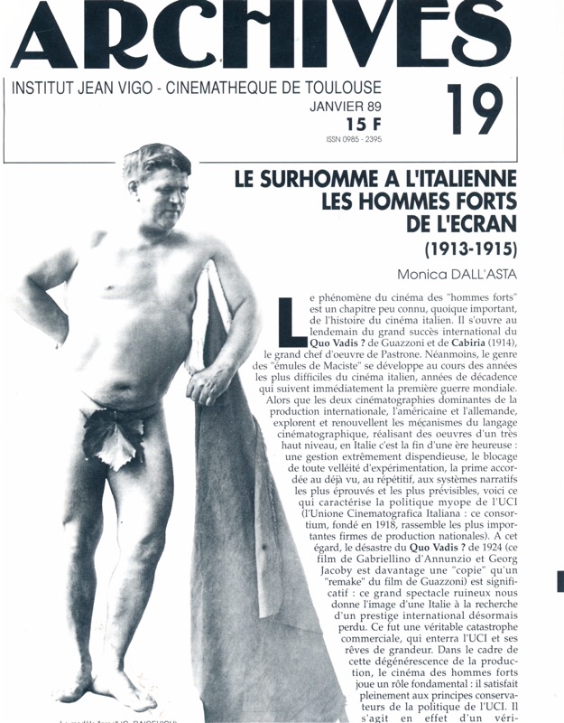   ARCHIVES - Institut Jean Vigo - Cinémathèque de Toulouse Nr. 19 (Janvier 1989): Le Surhomme à l'Italienne. Les Hommes Forts de l'Ecran 1913 - 1915. 