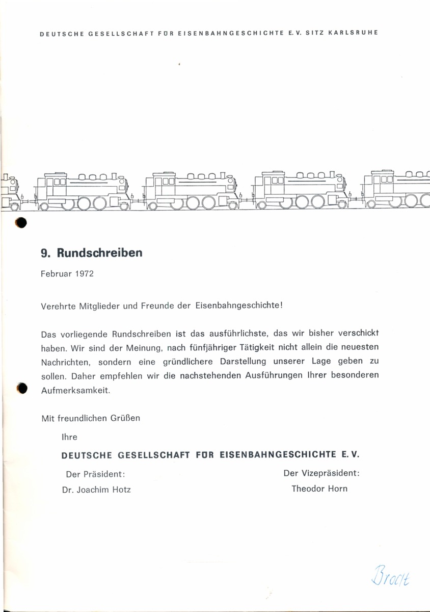 HOTZ, Joachim (Hrg.)  Deutsche Gesellschaft für Eisenbahngeschichte (DGEG) Rundschreiben Nr. 9. 