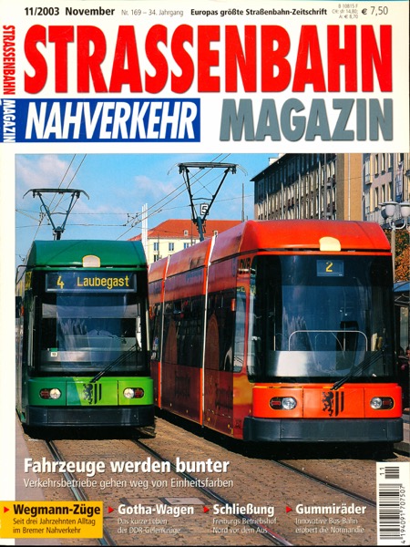   Strassenbahn Magazin Heft Nr. 1/2003 Januar: Fahrzeuge werden bunter. Verkehrsbetriebe gehen weg von Einheitsfarben. 