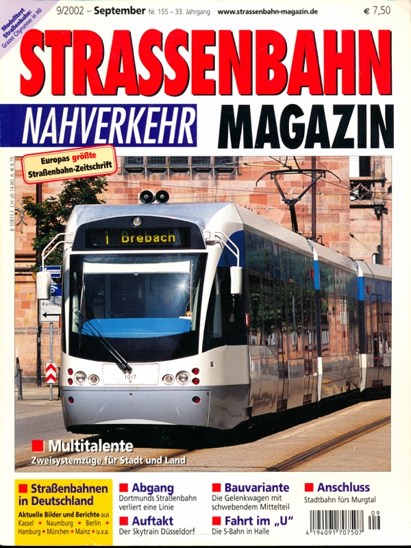   Strassenbahn Magazin Heft Nr. 9/2002 September: Multitalente. Zweisystemzüge für Stadt und Land. 