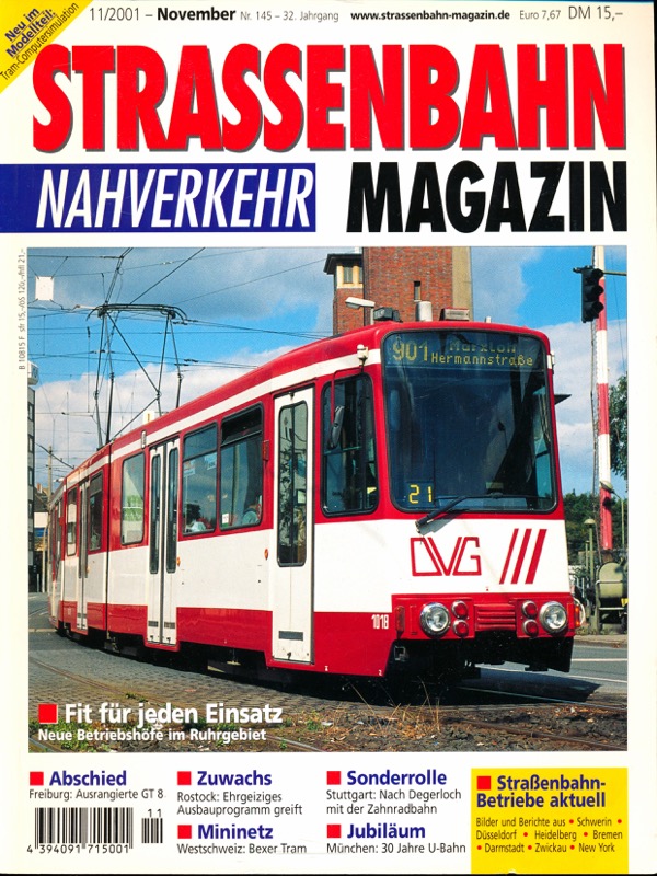   Strassenbahn Magazin Heft Nr. 11/2001 November: Fit für jeden Einsatz. Neue Betriebshöfe im Ruhrgebiet. 