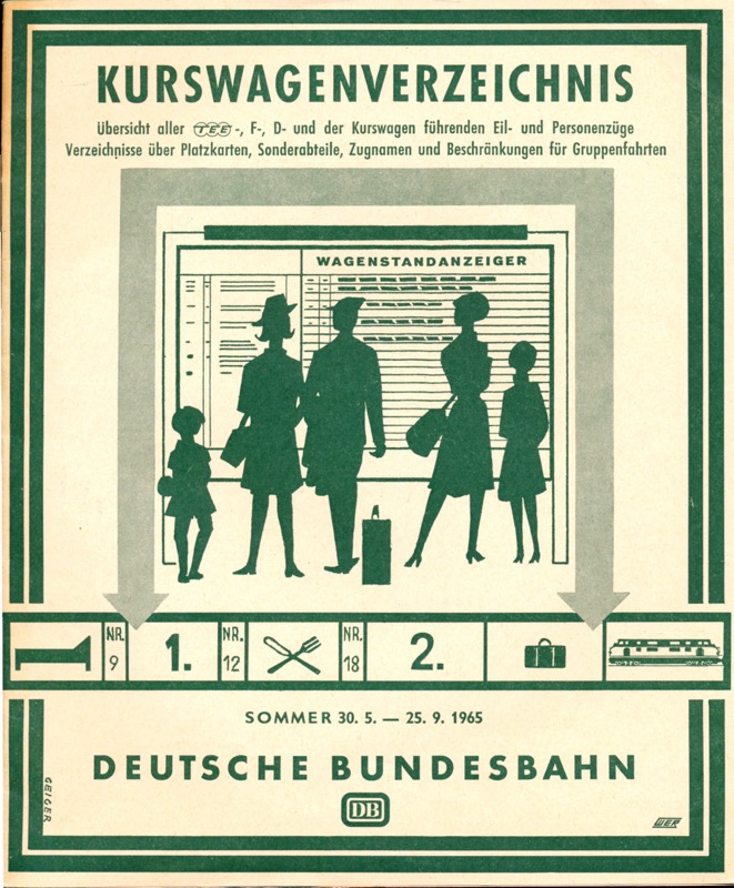 Deutsche Bundesbahn (Hrg.)  Deutsche Bundesbahn Kurswagenverzeichnis Sommer 1965 (ursprüngl. Beilage zum Kursbuch Sommer 1965). 