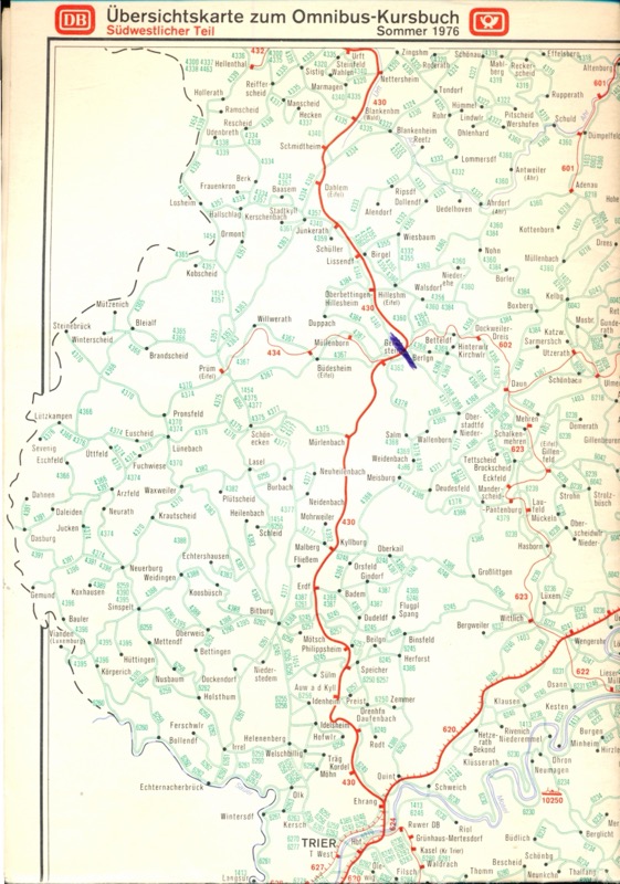 Deutsche Bundesbahn (Hrg.)  Übersichtskarte zum Omnibus-Kursbuch Sommer 1976 / Südwestlicher Teil (Beilage zum Kursbuch). 