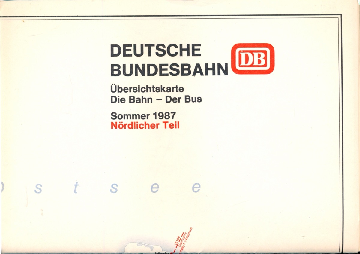 Deutsche Bundesbahn (Hrg.)  Übersichtskarte Die Bahn - Der Bus Sommer 1987. Nördlicher & Mittlerer Teil (Beilage zum Kursbuch). 