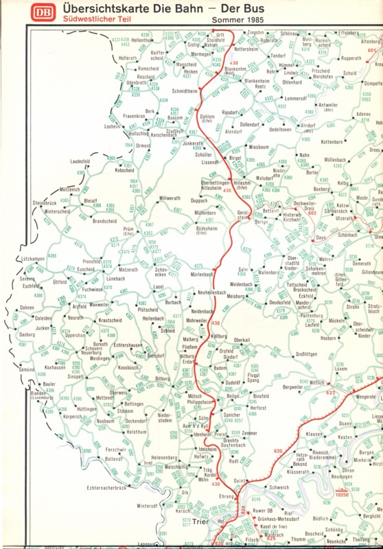 Deutsche Bundesbahn (Hrg.)  Übersichtskarte Die Bahn - Sommer 1985. Südöstlicher & Südwestlicher Teil (Beilage zum Kursbuch). 