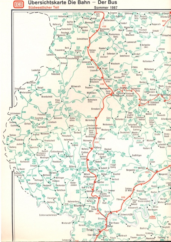 Deutsche Bundesbahn (Hrg.)  Übersichtskarte Die Bahn - Sommer 1987. Südöstlicher & Südwestlicher Teil (Beilage zum Kursbuch). 