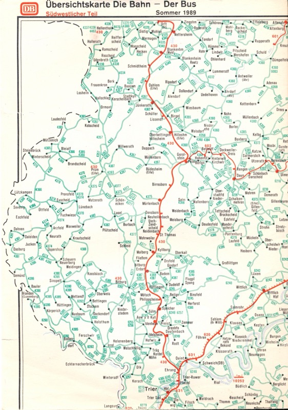 Deutsche Bundesbahn (Hrg.)  Übersichtskarte Die Bahn - Sommer 1989. Südöstlicher & Südwestlicher Teil (Beilage zum Kursbuch). 