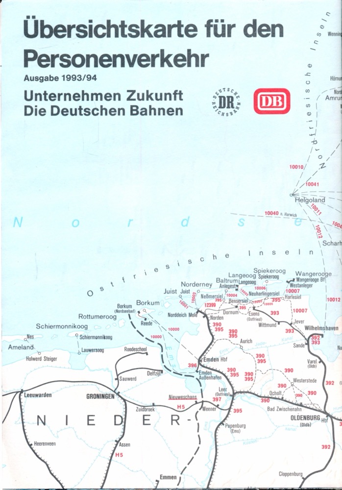 Deutsche Bundesbahn (Hrg.)  Deutsche Bahn: Übersichtskarte für den Personenverkehr Ausgabe 1993/94. 