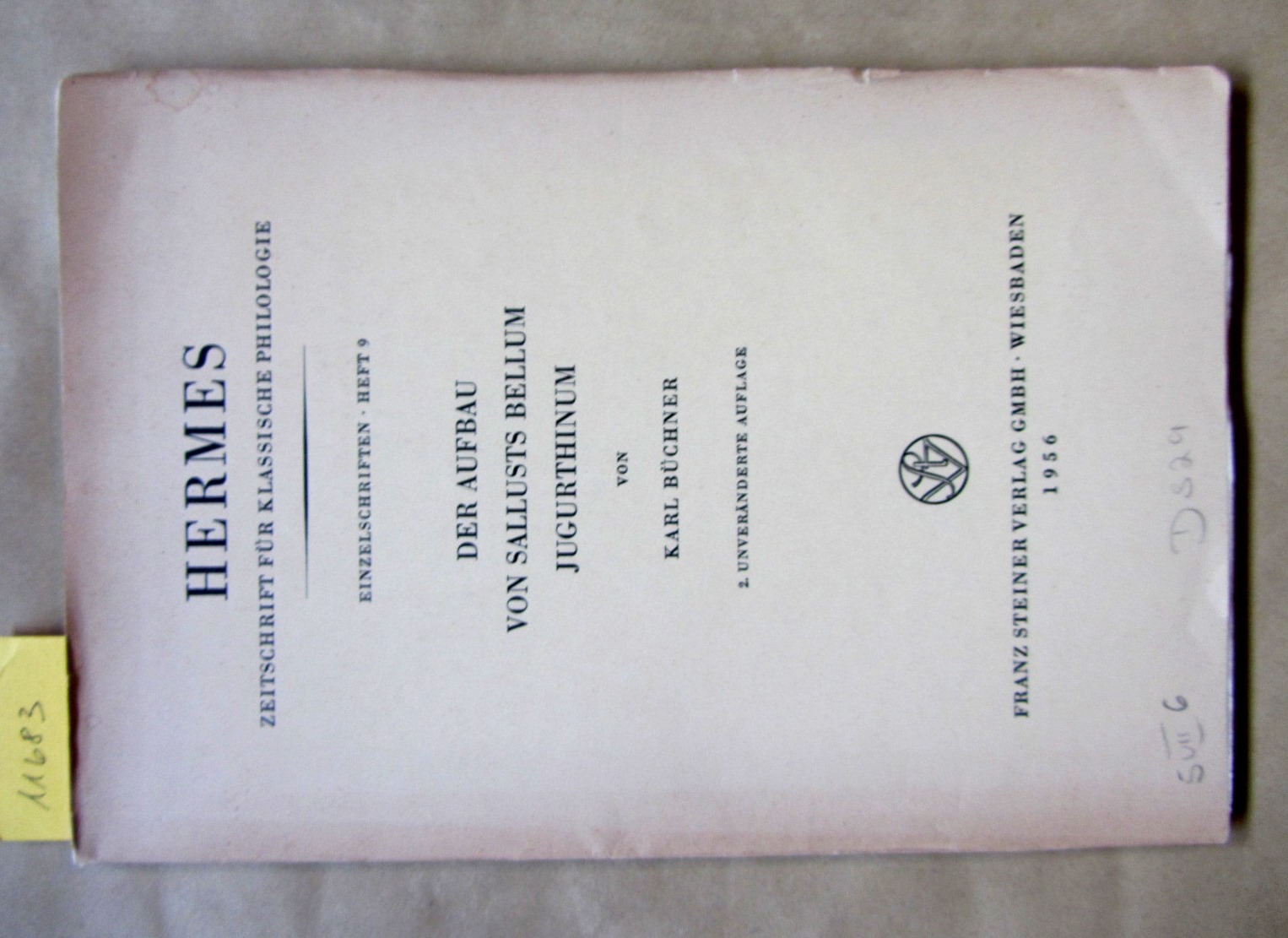 Büchner, Karl:  Der Aufbau von Sallusts Bellum Jugurthinum. ("Hermes. Zeitschrift für klassische Philologie". Einzelschriften, Heft 9) 