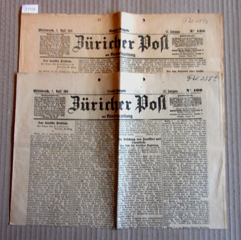   Züricher Post und Handelszeitung. Morgen- und Abendausgabe. 42.Jg., Nr.159+160. 