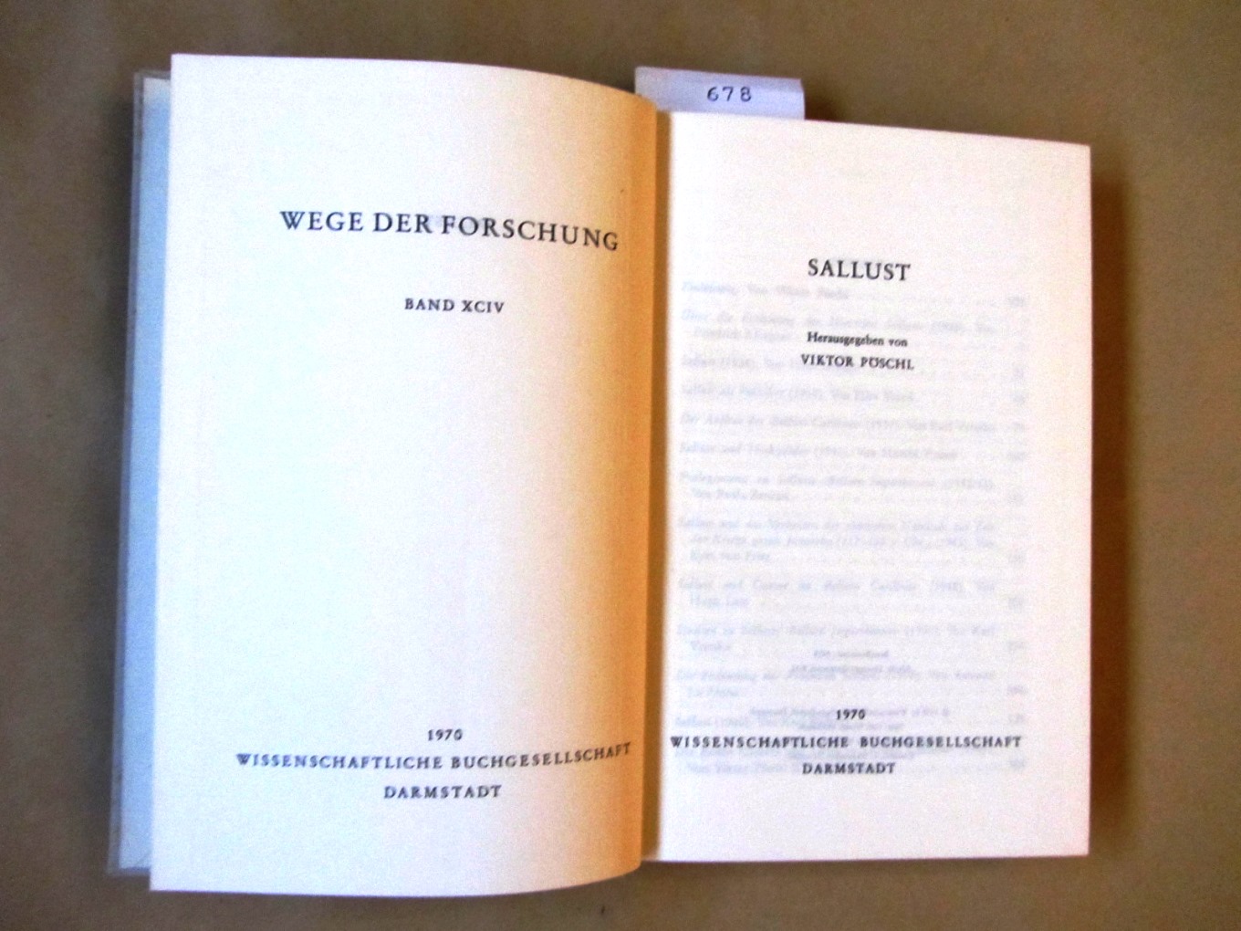 Pöschl, Viktor (Hrsg.):  Sallust. ("Wege der Forschung", XCIV) 