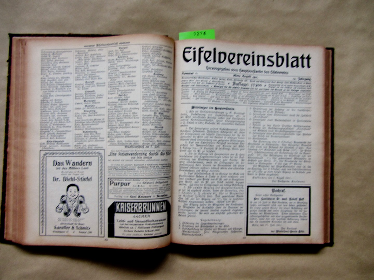   Eifelvereinsblatt. 12.(1911) und 13.(1912) Jahrgang (in 1 Band). Hrsg. vom Eifelverein, Bonn. 