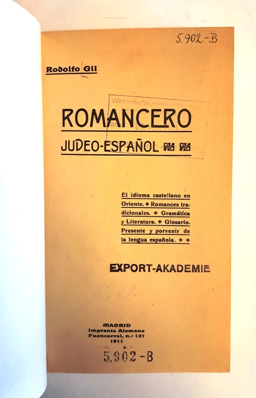 Gil, Rodolfo  Romancero judeo-espannol. 