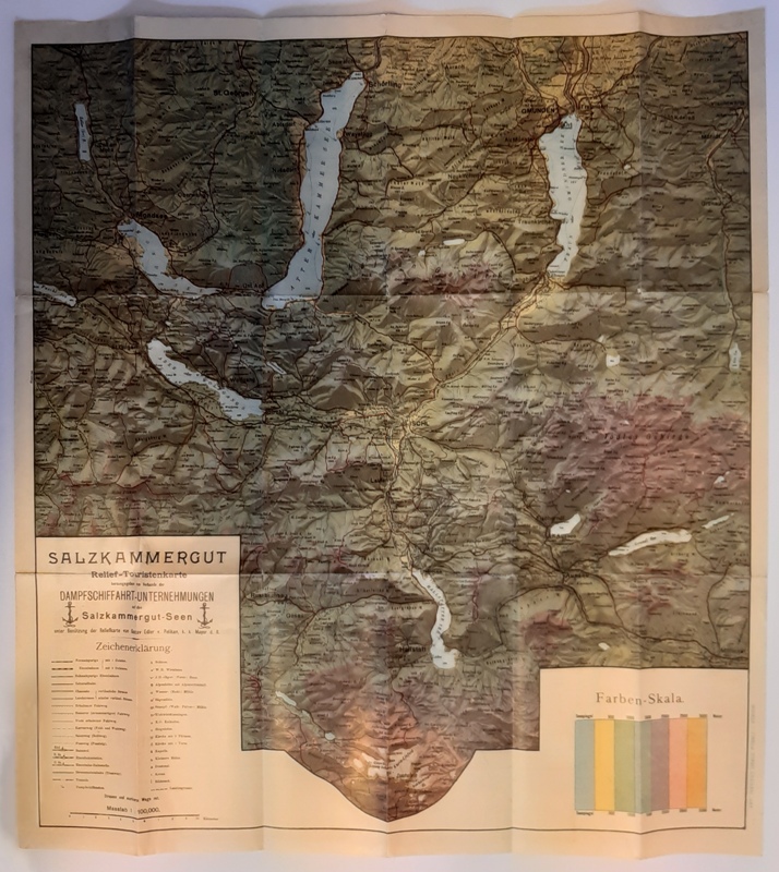 Landkarte -  Salzkammergut Relief-Touristenkarte 1 : 100.000. Herausgegeben vom Verbande der Dampfschiffahrt-Unternehmungen. 