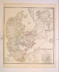 Dnemark, Isalnd - Landkarte  Daenemark, Island, die Far-oer und die Herzogthmer Schleswig, Holstein & Lauenburg. 