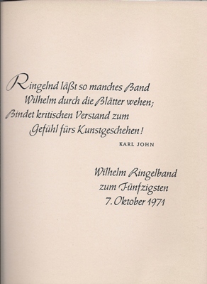 Ringelband, Wilhelm (Hg.)  Wilhelm Ringelband zu seinem fünfzigsten Geburtstag 7. Oktober 1971 
