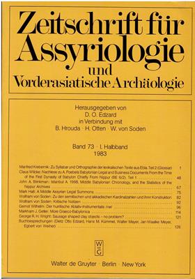 Edzard, D. O. (Hrsg.) / B. Hrouda / H. Otten / W. von Soden  Zeitschrift für Assyriologie und Vorderasiatische Archäologie - Band 73 - 1. Halbband 