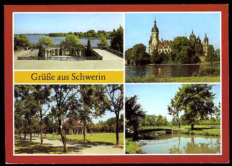   Grüße aus Schwerin. Orangerie, Blick zum Schloß, Pavillon im Schloßgarten, Schloßgarten. 