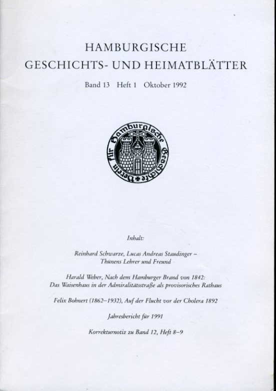   Hamburgische Geschichts- und Heimatblätter. Band 13. Heft 1. Oktober 1992. 