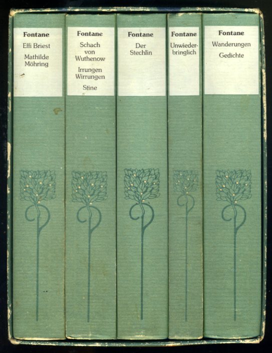 Fontane, Theodor:  Gesammelte Werke ( in 5 Bänden). Band 1: Schach von Wuthenow. Irrungen Wirrungen. Stine, Band 2: Unwiederbringlich, Band 3: Effi Briest. Mathilde Möhring, Band 4: Der Stechlin, Band 5: Wanderungen durch die Mark Brandenburg. Balladen und Gedichte. 