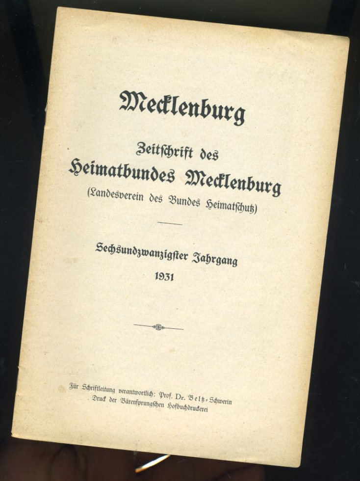   Mecklenburg. Zeitschrift des Heimatbundes Mecklenburg. 26. Jg. (nur) Heft 4. 