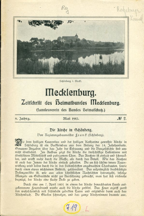   Mecklenburg. Zeitschrift des Heimatbundes Mecklenburg. 8. Jg. (nur) Heft 2. 