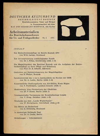 Lampe, Willi, Ingeborg Nilius Ewald Schuldt u. a.:  Arbeitsmaterialien des Bezirksfachausschusses für Ur- und Frühgeschichte Nr. 5 . 1971. 