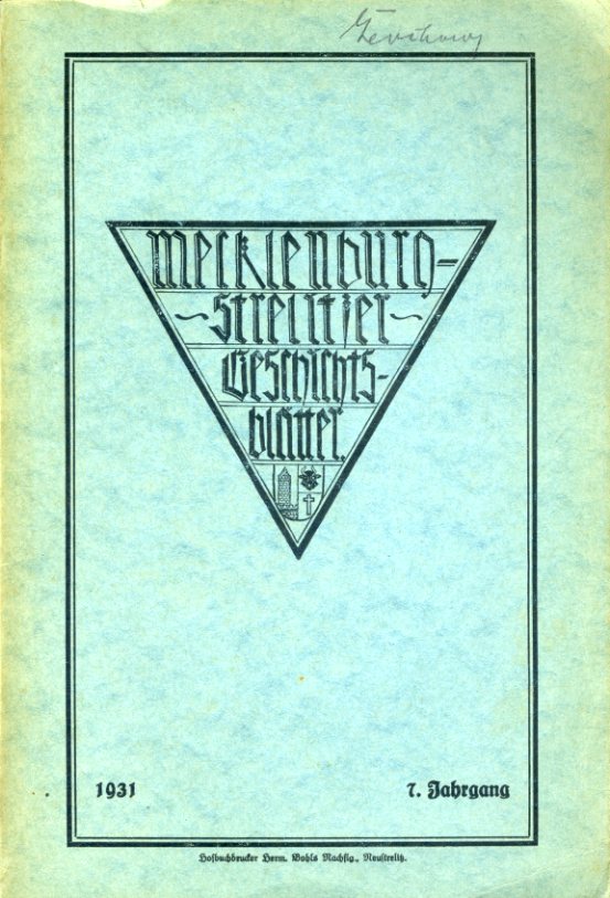 Witte, Hans (Hrsg.):  Mecklenburg-Strelitzer Geschichtsblätter. 7. Jahrgang. 1931. 