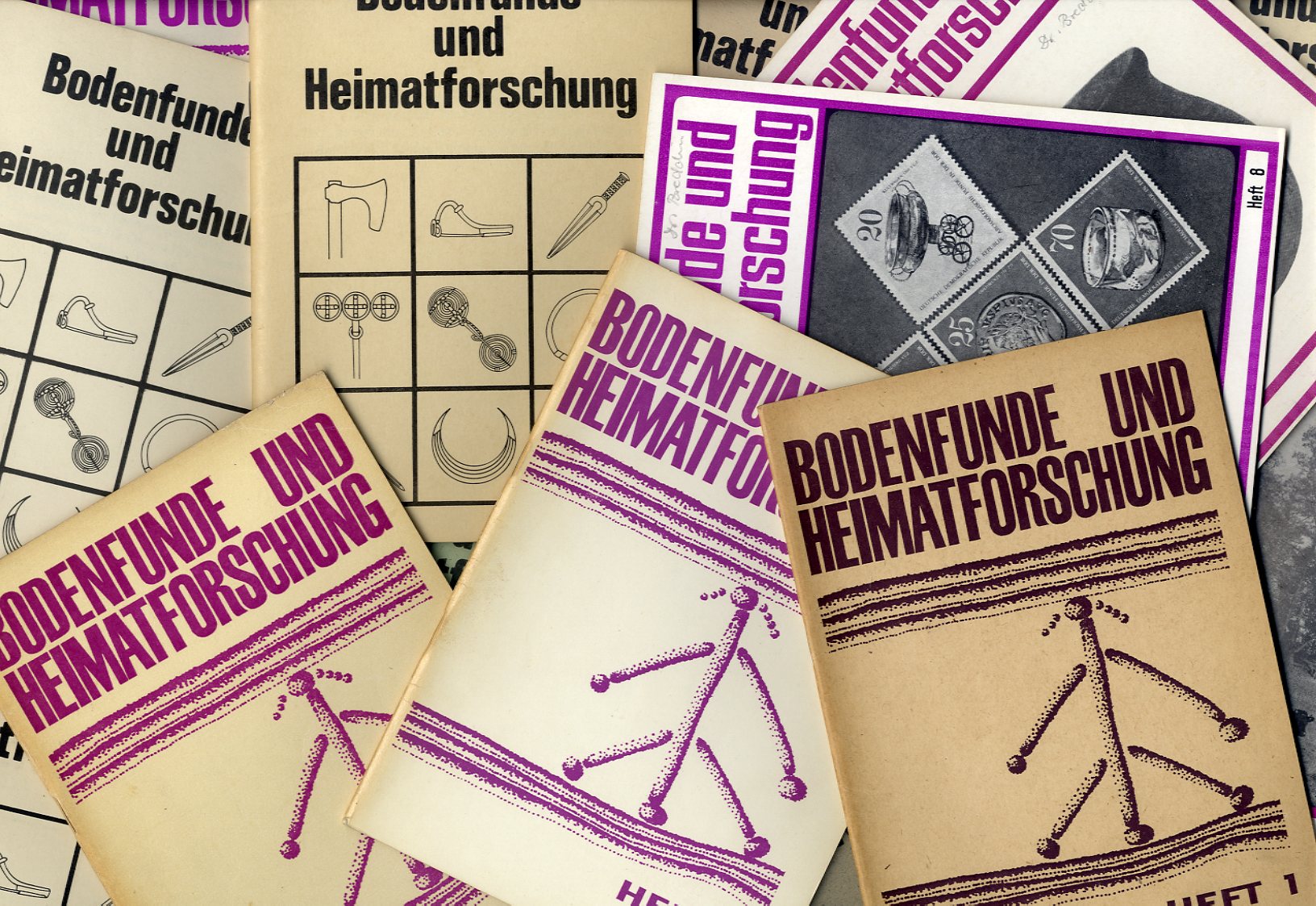   Bodenfunde und Heimatforschung. Mitteilungen des Kulturbundes der DDR. Bezirksfachausschüsse Ur- und Frühgeschichte der Bezirke Berlin, Cottbus, Frankfurt, Potsdam. Hefte 1 bis 18 (alles erschienene). 