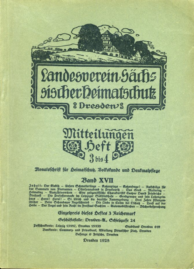   Landesverein Sächsischer Heimatschutz Dresden. Monatsschrift für Heimatschutz, Volkskunde und Denkmalpflege. Band 17, 1928 (nur) Heft 3-4. 