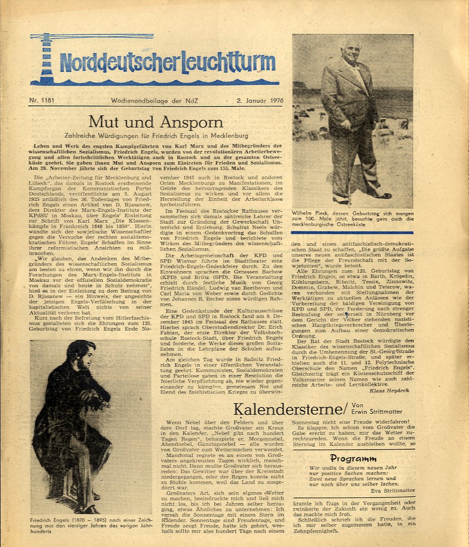   Norddeutscher Leuchtturm 1181. Wochenendbeilage der Norddeutschen Zeitung vom 02.01.1976. 