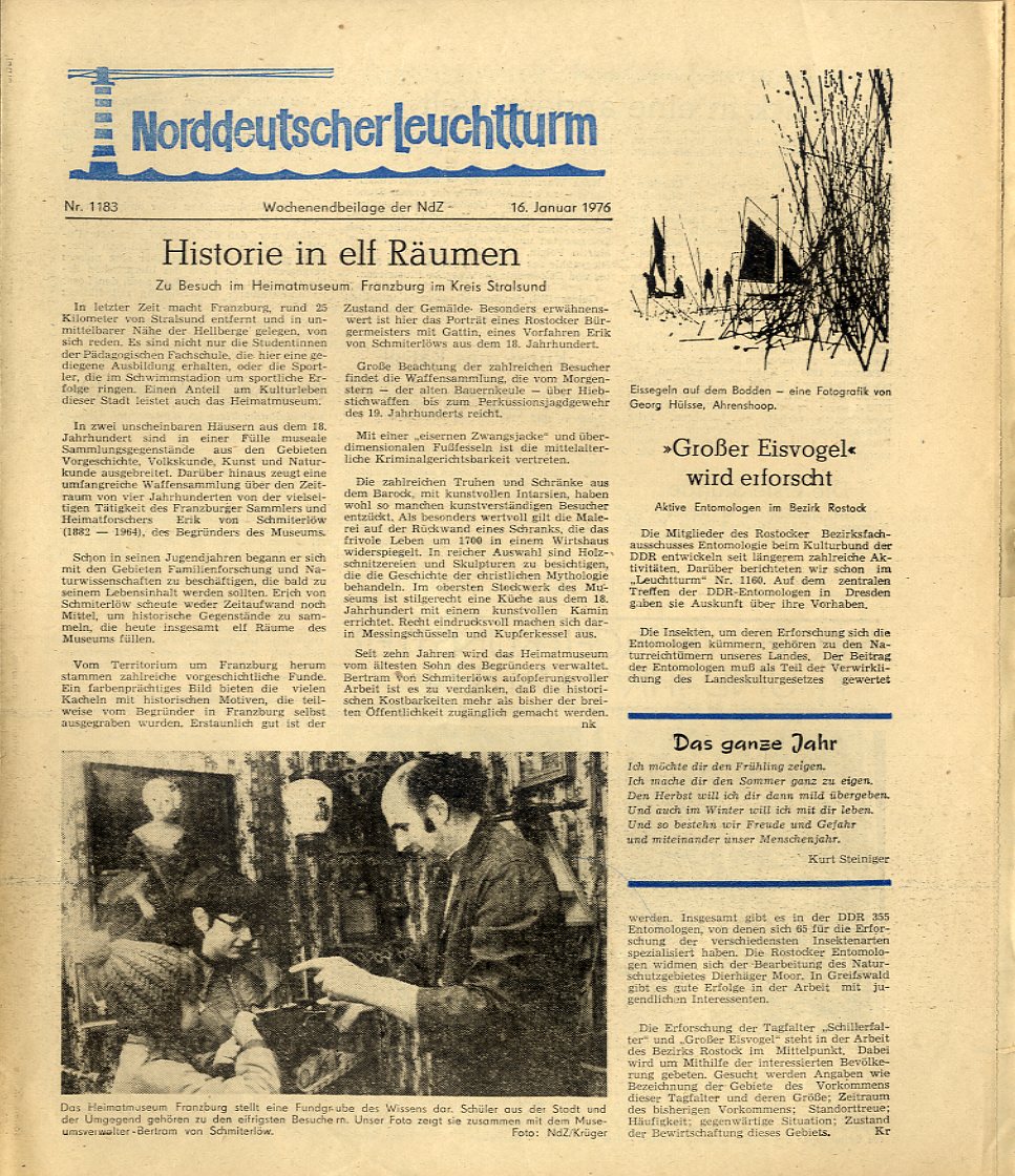   Norddeutscher Leuchtturm 1183. Wochenendbeilage der Norddeutschen Zeitung vom 16.01.1976. 