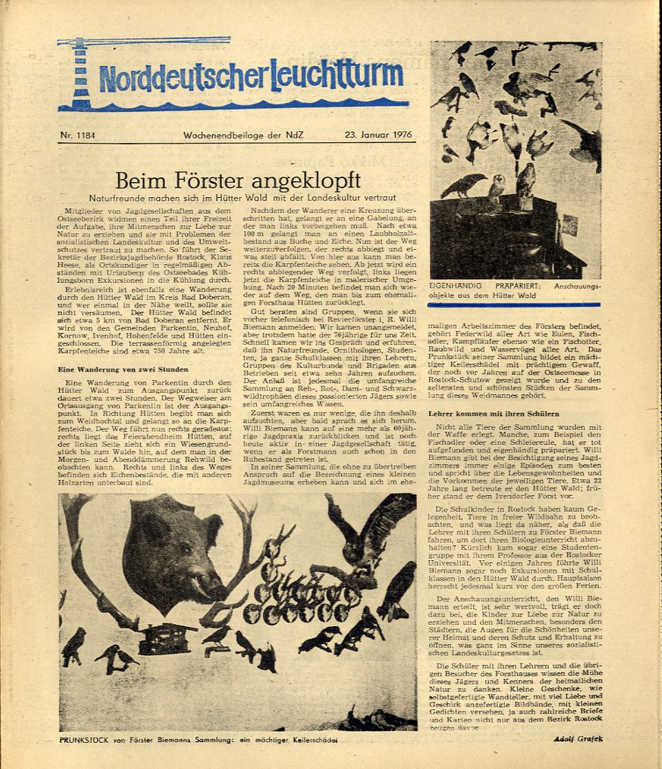   Norddeutscher Leuchtturm 1184. Wochenendbeilage der Norddeutschen Zeitung vom 23.01.1976. 