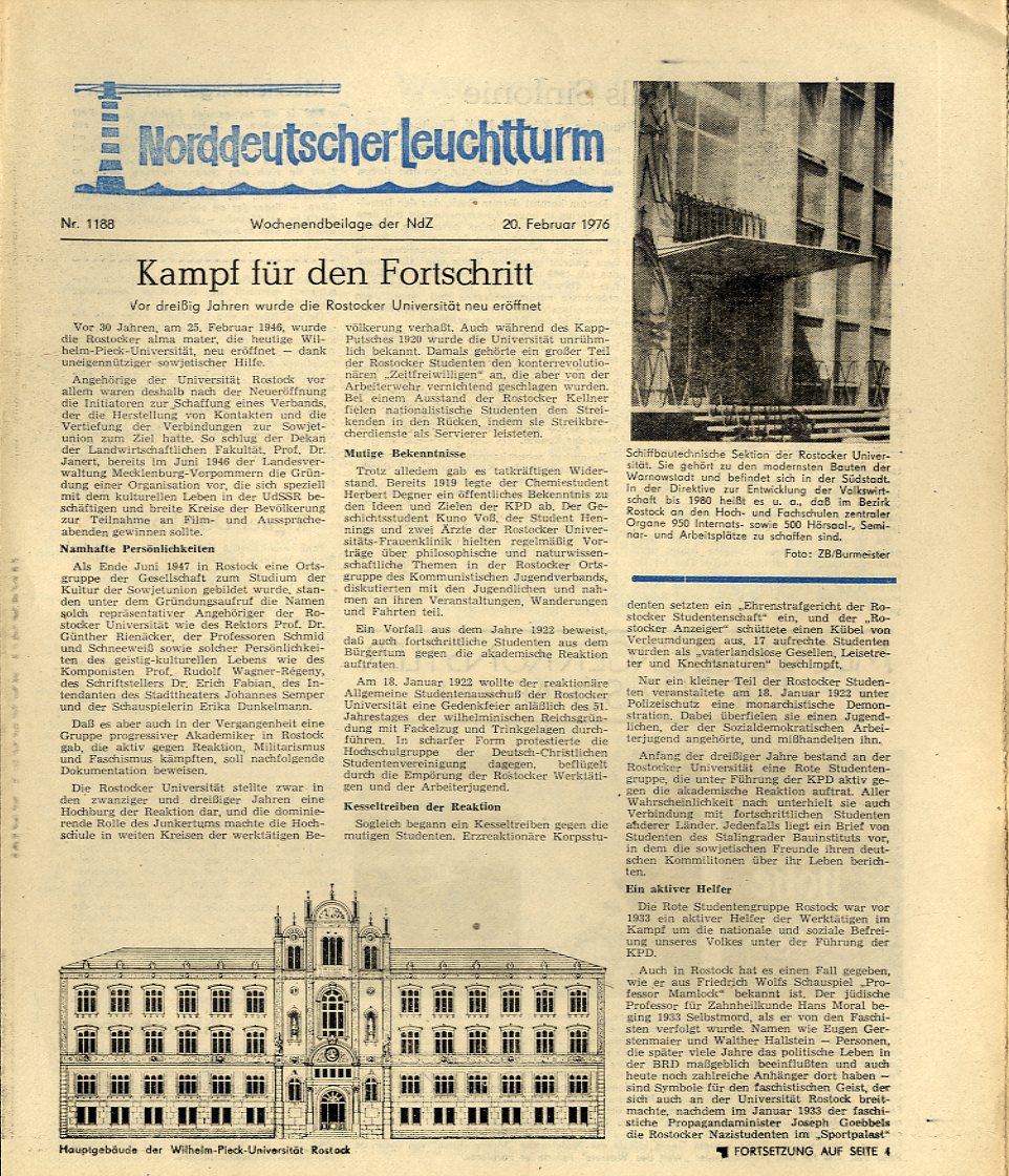   Norddeutscher Leuchtturm 1188. Wochenendbeilage der Norddeutschen Zeitung vom 20.02.1976. 