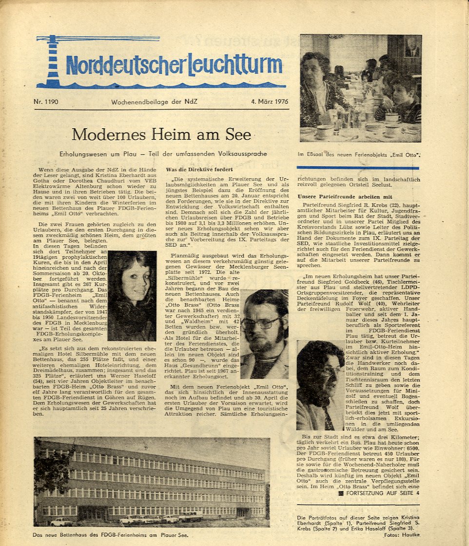   Norddeutscher Leuchtturm 1190. Wochenendbeilage der Norddeutschen Zeitung vom 04.03.1976. 