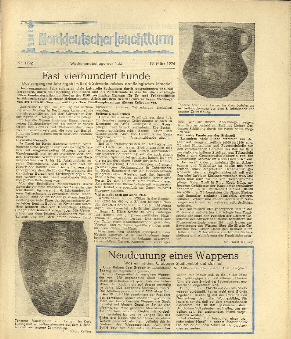   Norddeutscher Leuchtturm 1192. Wochenendbeilage der Norddeutschen Zeitung vom 19.03.1976. 