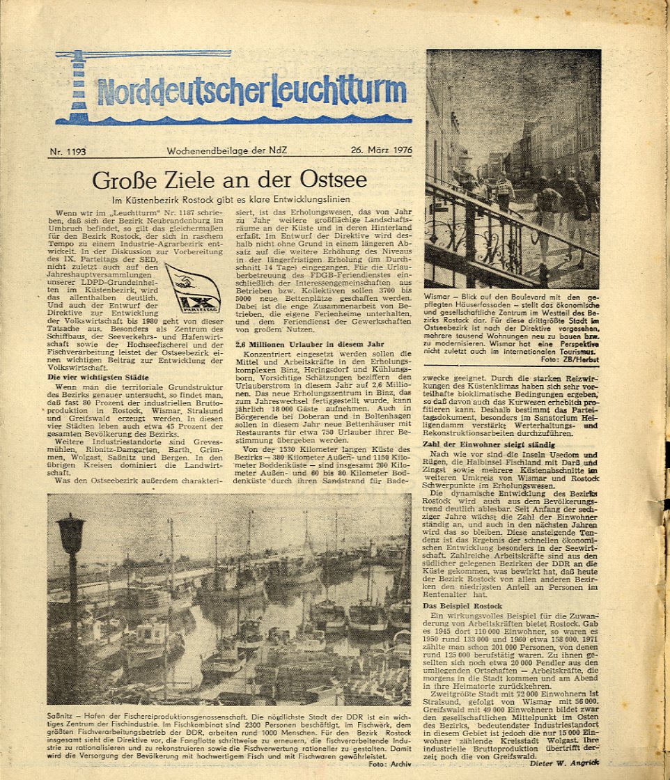   Norddeutscher Leuchtturm 1193. Wochenendbeilage der Norddeutschen Zeitung vom 26.03.1976. 