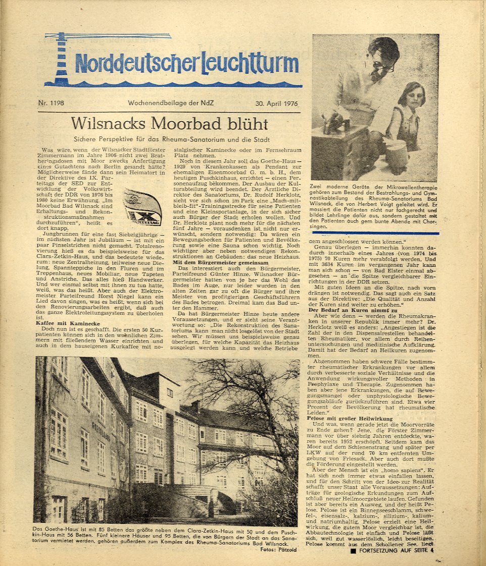   Norddeutscher Leuchtturm 1198. Wochenendbeilage der Norddeutschen Zeitung vom 30.04.1976. 