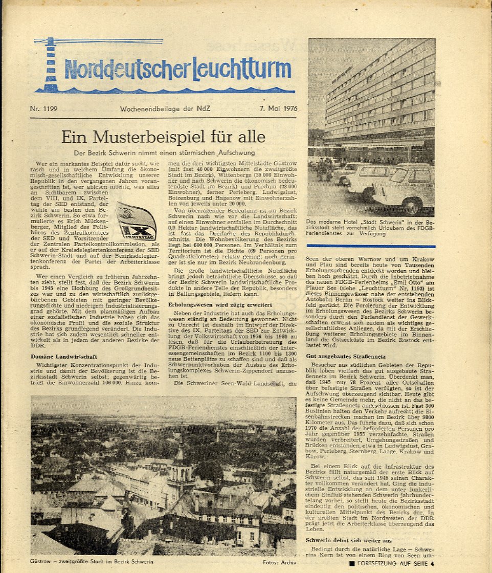   Norddeutscher Leuchtturm 1199. Wochenendbeilage der Norddeutschen Zeitung vom 07.05.1976. 