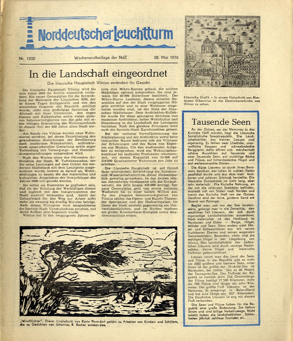   Norddeutscher Leuchtturm 1202. Wochenendbeilage der Norddeutschen Zeitung vom 28.05.1976. 