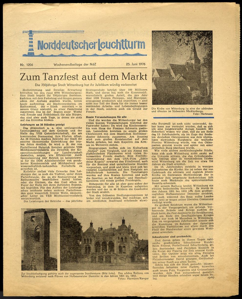   Norddeutscher Leuchtturm 1206. Wochenendbeilage der Norddeutschen Zeitung vom 25.06.1976. 