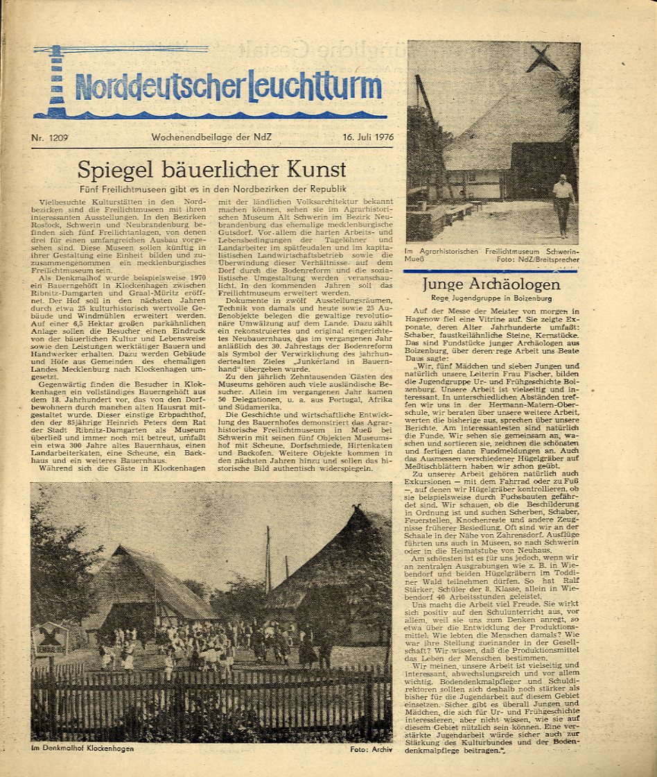   Norddeutscher Leuchtturm 1209. Wochenendbeilage der Norddeutschen Zeitung vom 16.07.1976. 