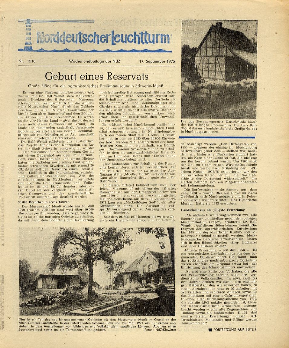   Norddeutscher Leuchtturm 1218. Wochenendbeilage der Norddeutschen Zeitung vom 17.09.1976. 