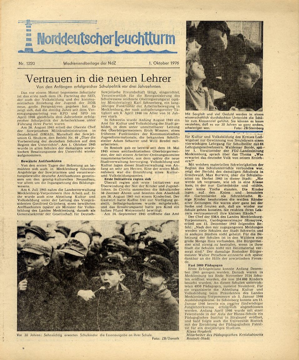   Norddeutscher Leuchtturm 1220. Wochenendbeilage der Norddeutschen Zeitung vom 01.10.1976. 